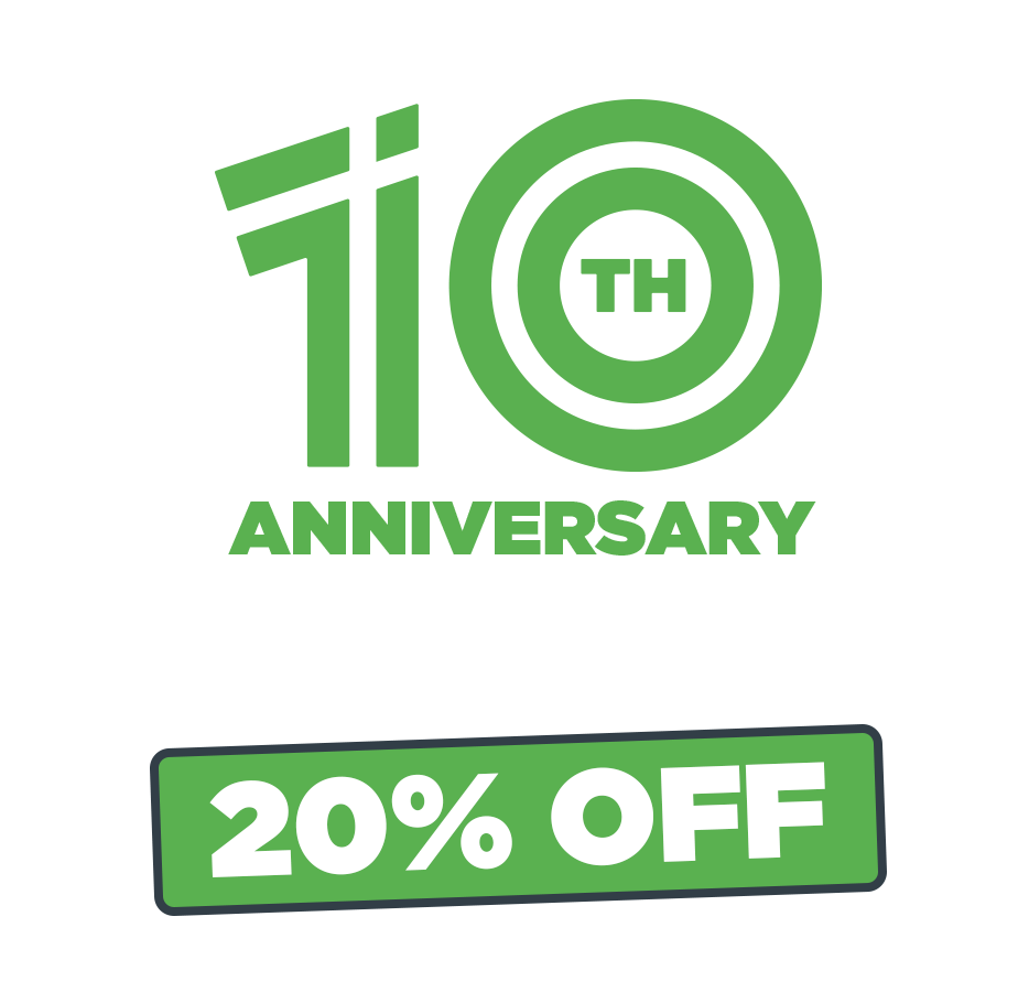 10 Year Anniversary Sale 20% Off